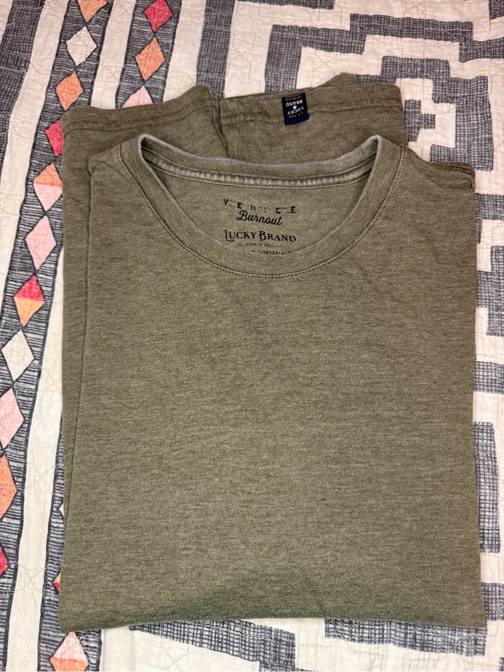 Lucky Brand Men's Olive Crew Neck Burnout T-Shirt